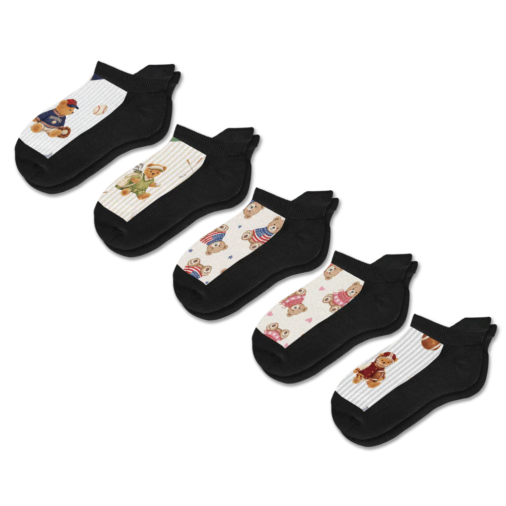 Teddy Bears Ankle Socks 5-Pack Bundle